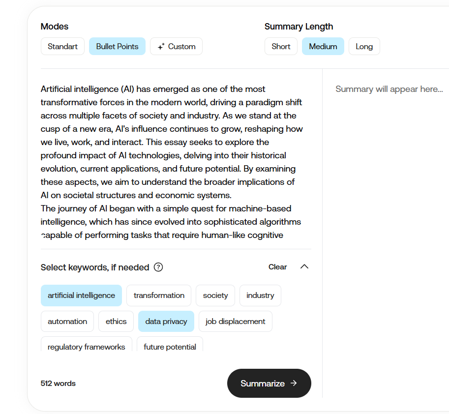 customize summary